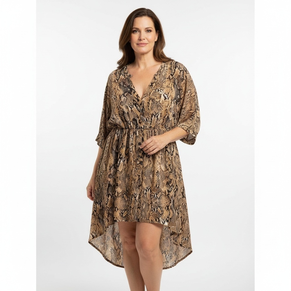 Torrid Tunic Button Down‎ Brown Snakeskin High-Low V-Neck 1X